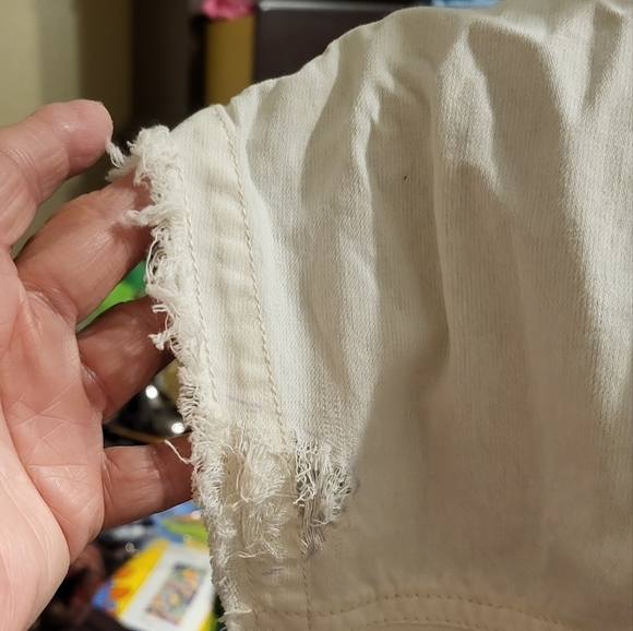 We the Free XS Distressed, raw hem denim button up shirt - Picture 4 of 16